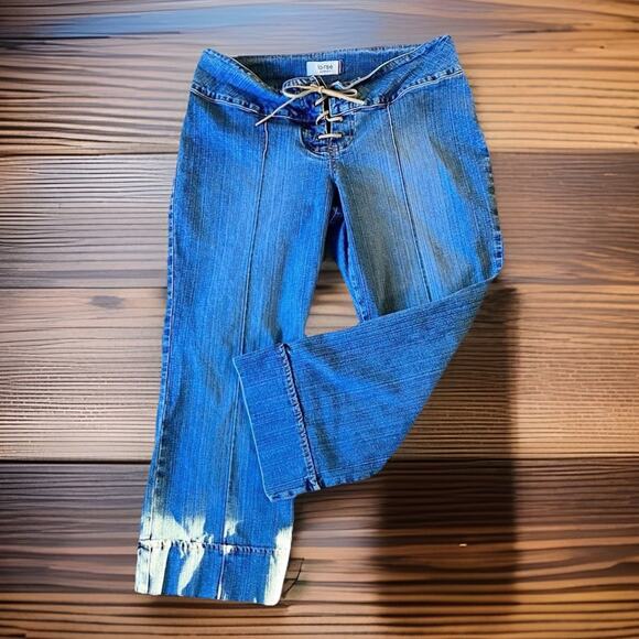 Jordache Denim - Vintage Jordache Jeans Womens 13 14 Blue Flare Lace Up Low Rise Y2K Dark Wash